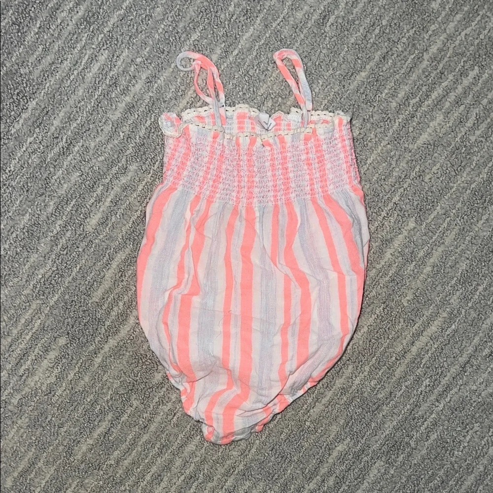 Egg by Susan lazar Baby Girl Striped Pink and White romper 12M Spring Summer